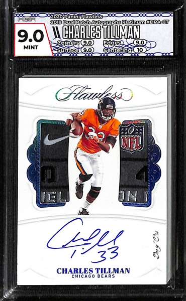 Lot of (2) 2020 Flawless Football 1/1 One of One HGA Graded Cards w. Charles Tillman Dual Patch Auto Graded HGA 9