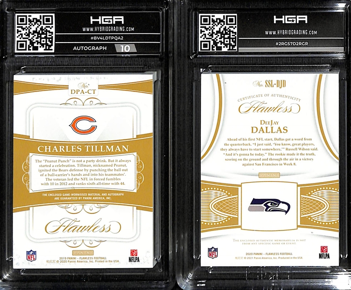 Lot of (2) 2020 Flawless Football 1/1 One of One HGA Graded Cards w. Charles Tillman Dual Patch Auto Graded HGA 9