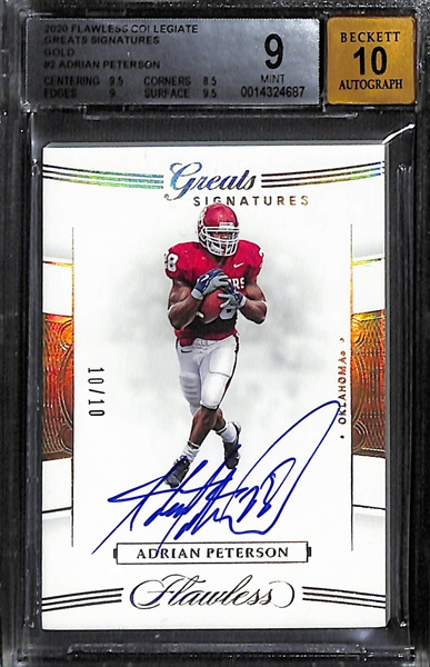 2020 Flawless Collegiate Greats Signatures Gold Adrian Peterson #d 10/10 Graded BGS 9 w. 10 Auto