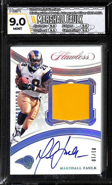 Lot of (2) 2020 Flawless Football Autographs Graded HGA 9 w. Marshall Faulk and Chad Johnson