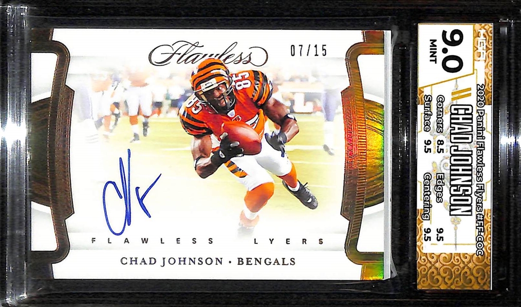 Lot of (2) 2020 Flawless Football Autographs Graded HGA 9 w. Marshall Faulk and Chad Johnson