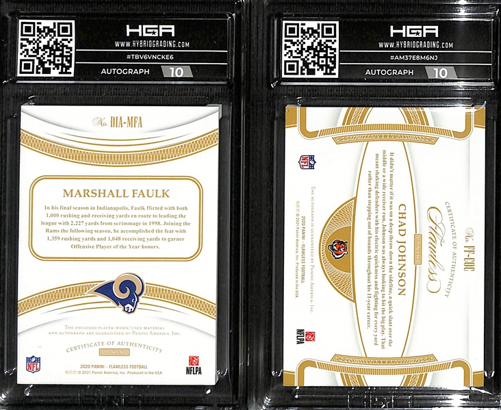 Lot of (2) 2020 Flawless Football Autographs Graded HGA 9 w. Marshall Faulk and Chad Johnson