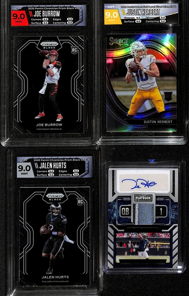 Lot of (4) 2020 Quarterback Lot w. Burrow, Herbert, Jalen Hurts Autographed Rookie Patch #d /10