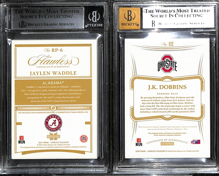 Lot of (3) BGS Graded Flawless Collegiate Rookie Patch Autographs w. Waddle, Pitts and Dobbins