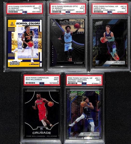 Lot of (5) PSA Graded NBA Rookies w. Ja Morant, LaMelo Ball, Zion Williamson and Anthony Edwards