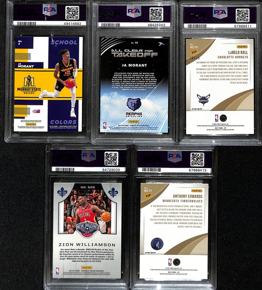 Lot of (5) PSA Graded NBA Rookies w. Ja Morant, LaMelo Ball, Zion Williamson and Anthony Edwards