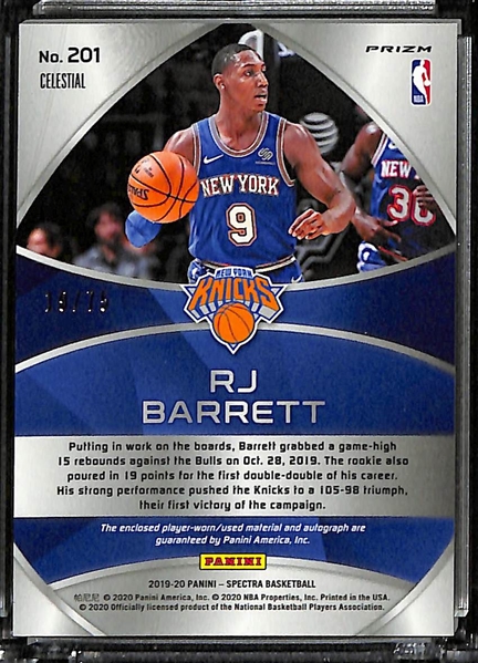 2019-20 Spectra RJ Barrett Rookie Patch Autograph #d 19/75