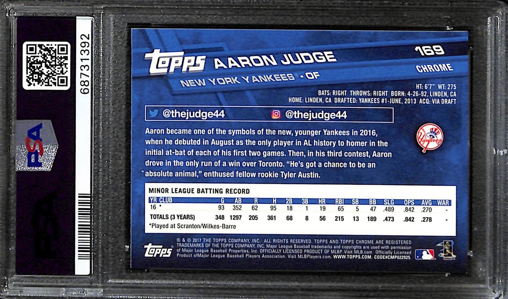 2017 Topps Chrome Aaron Judge Rookie Card #169 Graded PSA 10 GEM MINT!