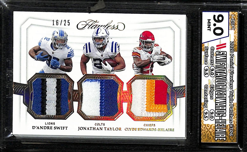 Lot of (4) HGA Graded Patch Cards from 2020 Football Including National Treasures Quad Materials Mahomes/Jackson/Wilson/Murray HGA 9.5