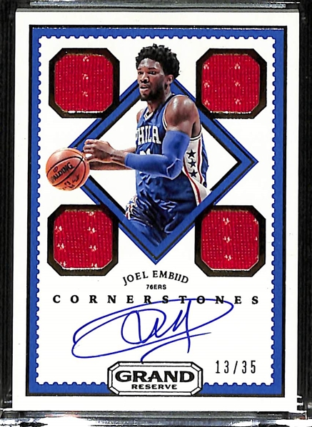 2016-17 Grand Reserve Basketball Joel Embiid Cornerstones Quad Patch Autograph #d 13/35