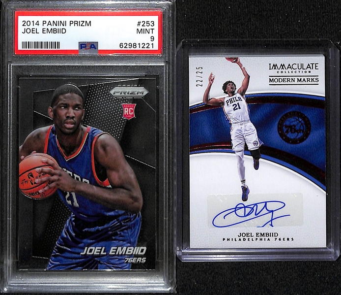 2014 Panini Prizm Joel Embiid RC Graded PSA 9 & 2016-17 Immaculate Modern Marks Auto #d 22/25