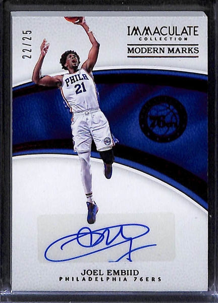 2014 Panini Prizm Joel Embiid RC Graded PSA 9 & 2016-17 Immaculate Modern Marks Auto #d 22/25