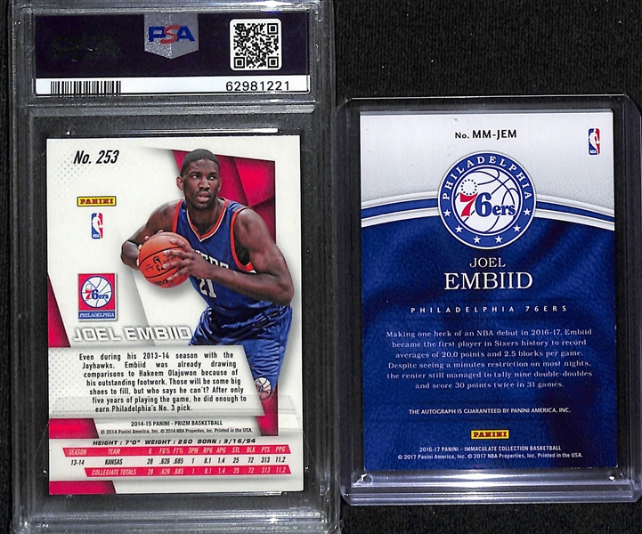 2014 Panini Prizm Joel Embiid RC Graded PSA 9 & 2016-17 Immaculate Modern Marks Auto #d 22/25