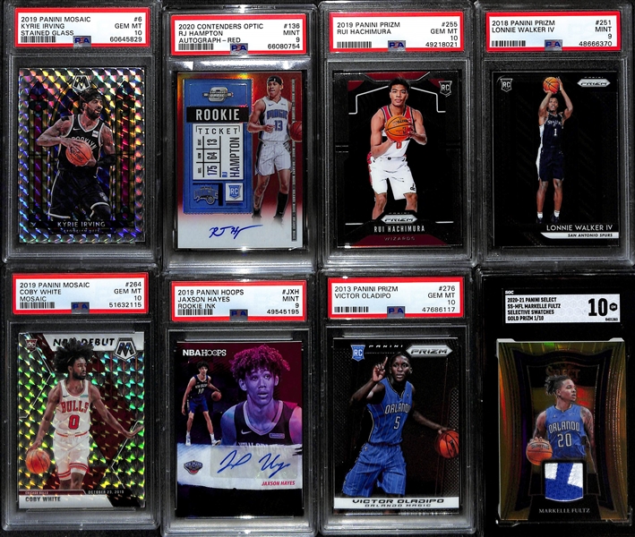 Lot of (8) Modern Basketball Graded Cards w. Mostly Rookies Including 2019 Stained Glass Kyrie Irving PSA 10 and 2013 Prizm Victor Oladipo RC PSA 10