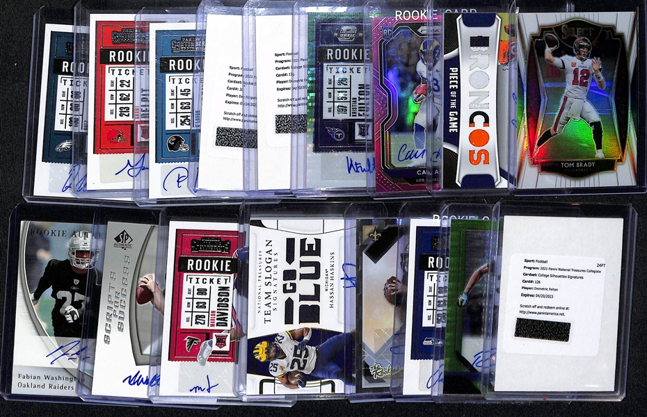 Lot of (15+) Inserts and Rookie Lot w. 2020 Select Tom Brady White Prizm #d 13/35 and (12) Rookie Autographs 