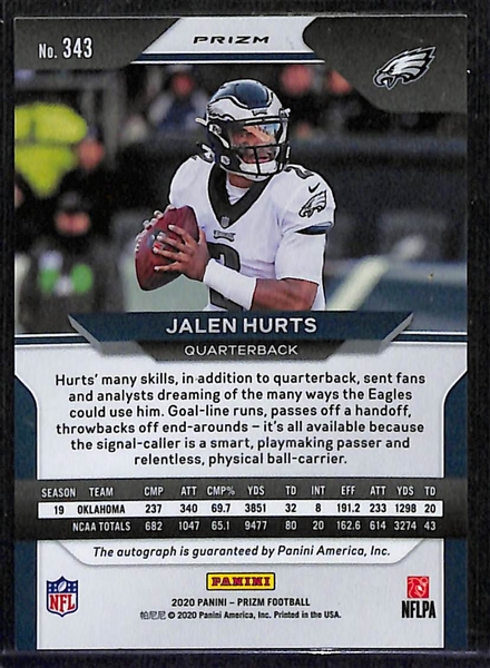 2020 Panini Prizm Jalen Hurts Autograph Rookie Card