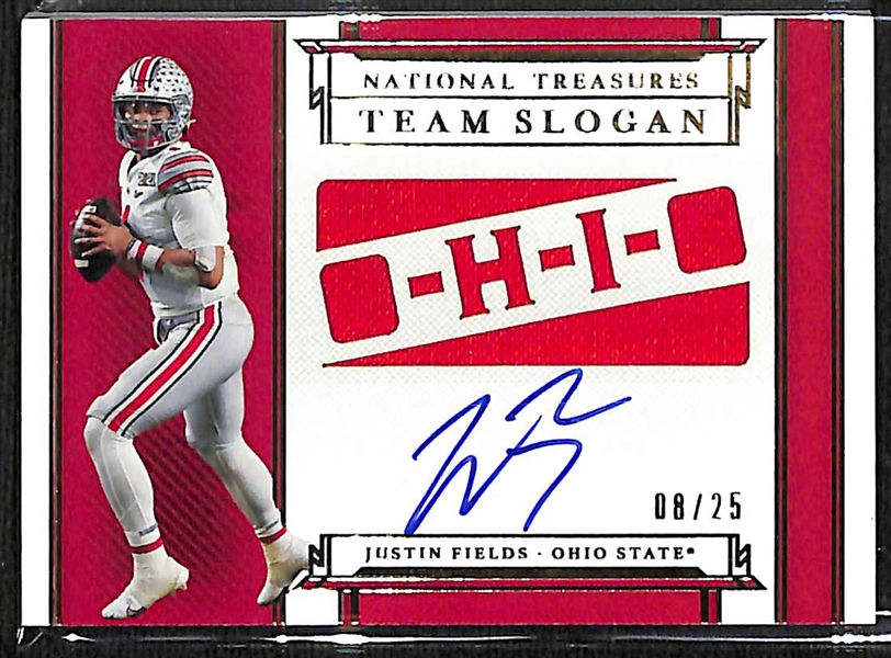 2021 National Treasures Collegiate Justin Fields Team Slogan Patch Autograph RC #d 8/25