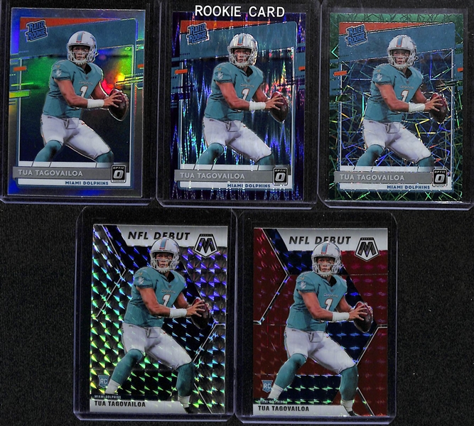 Lot of (14) Tua Tagovailoa Rookies w. 2020 Optic Holo and Purple Shock 