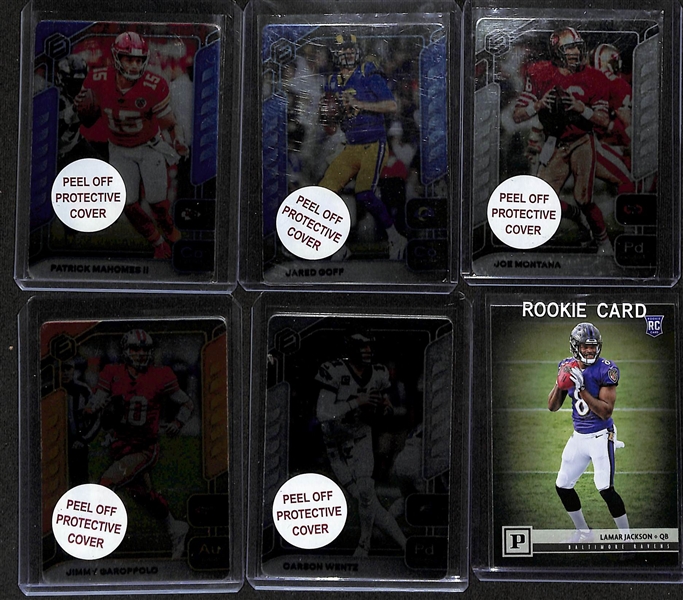 Lot of (13) Football Veteran and Rookie Lot w. 2020 Elements Patrick Mahomes Cobalt #d  11/27, Lamar Jackson Rookie, Jim Plunkett Auto #d /15 and Others