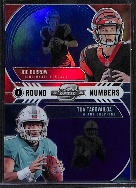 2020 Contenders Optic Round Numbers w. Burrow/Tagovailoa #d /99, Burrow/Jefferson #d /75, Herbert/Love #d /99