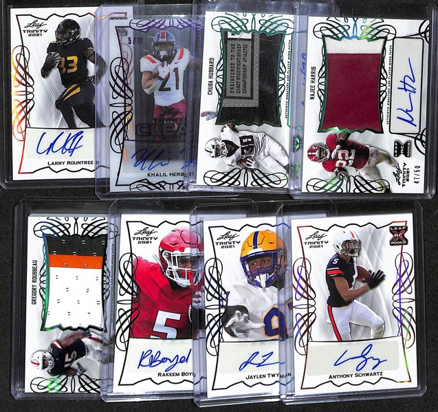 Lot of (8) 2021 Leaf Trinity Rookie Autograph Lot w. Najee Harris Patch Auto #d /50