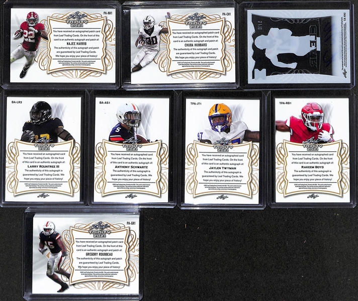 Lot of (8) 2021 Leaf Trinity Rookie Autograph Lot w. Najee Harris Patch Auto #d /50