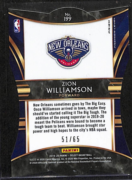 2019-20 Select Premier Orange Prizm Die Cut Zion Williams RC #d /65