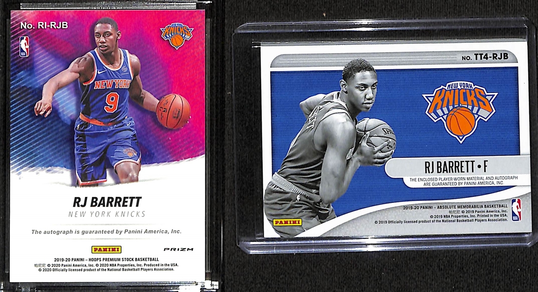 Lot of (2) RJ Barrett Rookie Autographs w. 2019-20 Hoops Premium Stock Rookie Ink