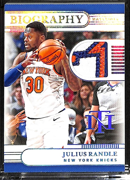 2019-20 National Treasures Biography Materials Julius Randle 1/1 and 2022 Immaculate Collegiate Jeremy Sochan 1/1 Nike Patch