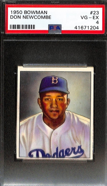 1950 Bowman Dodgers Graded Lot (Preacher Roe PSA 7, Ralph Branca PSA 6, Billy Cox PSA 5, Don Newcombe Rookie PSA 4)