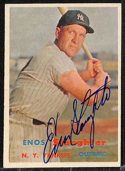 1957 Topps Enos Slaughter Signed Card & 1962 Post Mickey Mantle (JSA Auction Letter)