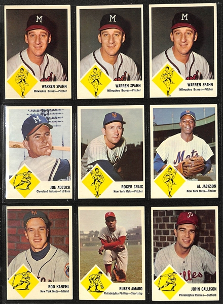 Lot of (68) Assorted 1963 Fleer Baseball Cards w. (2) Sandy Koufax