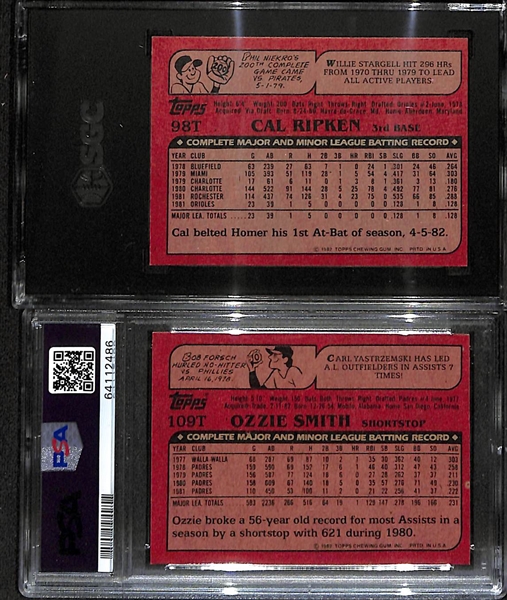 1982 Topps Traded Set w. #98T Cal Ripken RC SGC 7 & Ozzie Smith #109T PSA 8