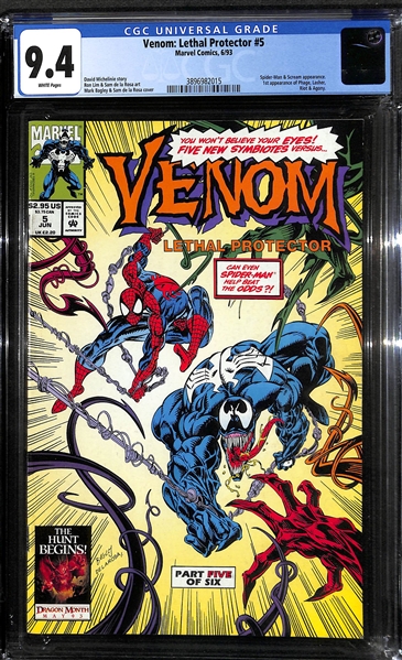 Comic Book Lot of (5) Inc. Venom: Lethal Protector Issues #2, 3, 4, 5, and 6 All CGC Graded 9.4