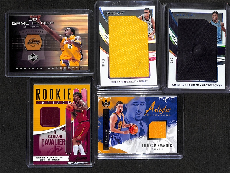 Lot of (12) Basketball Relic Cards w. 2002-03 Kobe Bryant Game Floor, 2022 Immaculate Collegiate Keegan Murray #d 1/10, and More