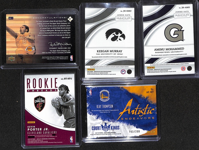 Lot of (12) Basketball Relic Cards w. 2002-03 Kobe Bryant Game Floor, 2022 Immaculate Collegiate Keegan Murray #d 1/10, and More