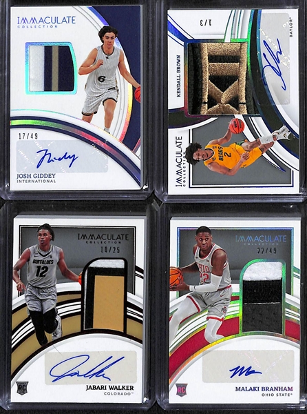 Lot of (12) 2021 & 2022 Immaculate Collegiate Basketball Rookie Patch Autographs w. Josh Giddy #d /49