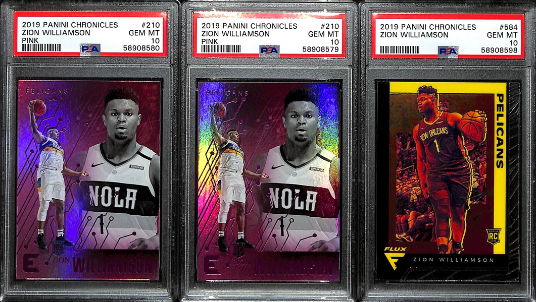 Lot of (6) PSA Graded Zion Williamson Rookies w. (2) 2019 Chronicles Essentials Pink PSA 10s