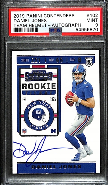 2019 Contenders Daniel Jones Team Helmet Rookie Ticket Variation Autograph PSA 9