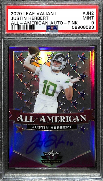 2020 Leaf Valiant Justin Herbert All American Auto Pink #d 2/15 PSA 9