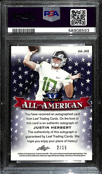 2020 Leaf Valiant Justin Herbert All American Auto Pink #d 2/15 PSA 9