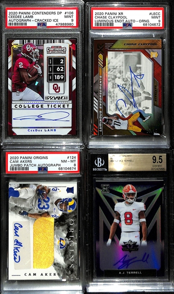 Lot of (4) Graded NFL Rookie lot w. 2020 Contenders Draft Picks Ceedee Lamb Cracked Ice Auto #d /23 PSA 9