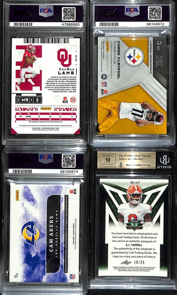 Lot of (4) Graded NFL Rookie lot w. 2020 Contenders Draft Picks Ceedee Lamb Cracked Ice Auto #d /23 PSA 9