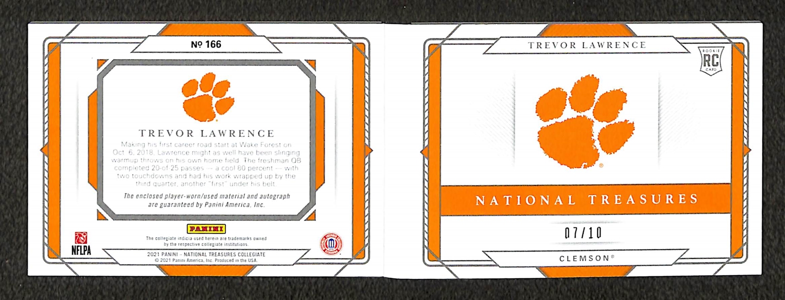 2021 National Treasures Collegiate Trevor Lawrence Autograph Patch Booklet #d 7/10