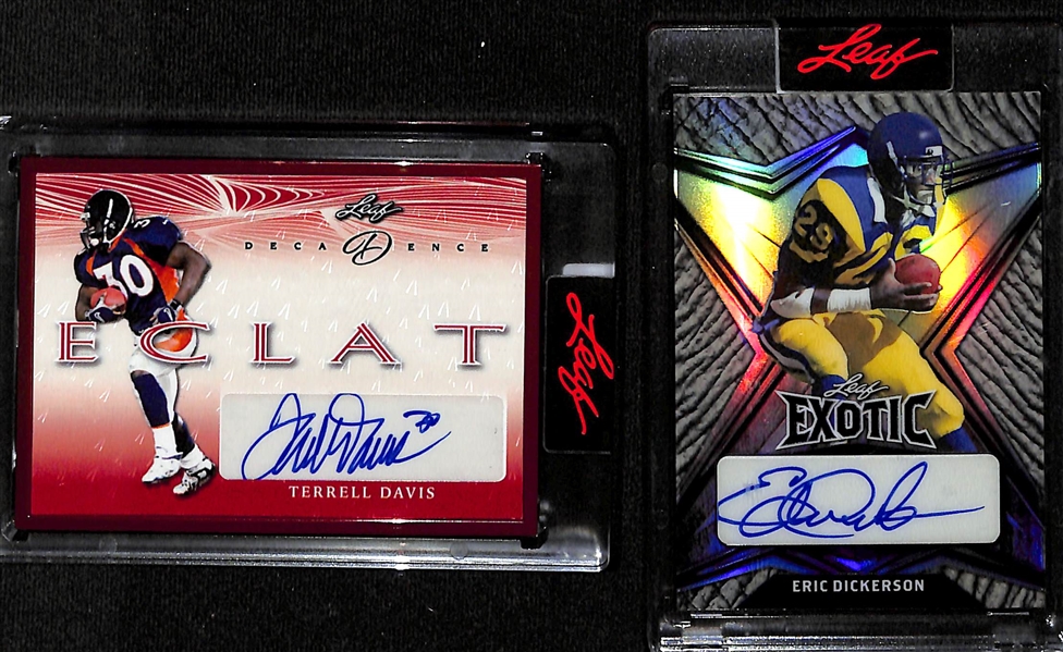 2022 Leaf Decadence Terrell Davis Autograph #d 1/3 and 2022 Leaf Exotic Eric Dickerson Autograph #d 7/8