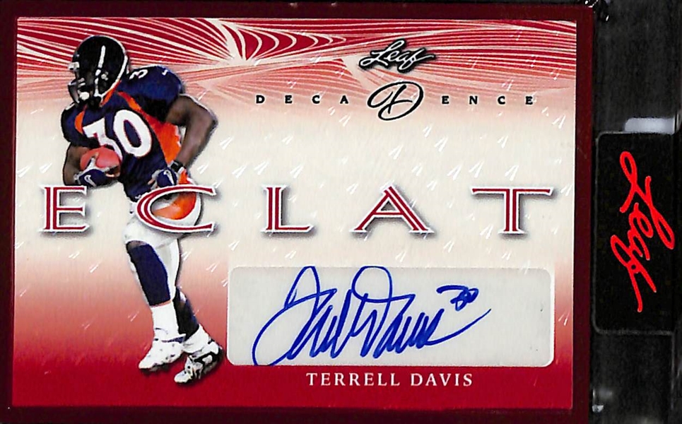 2022 Leaf Decadence Terrell Davis Autograph #d 1/3 and 2022 Leaf Exotic Eric Dickerson Autograph #d 7/8