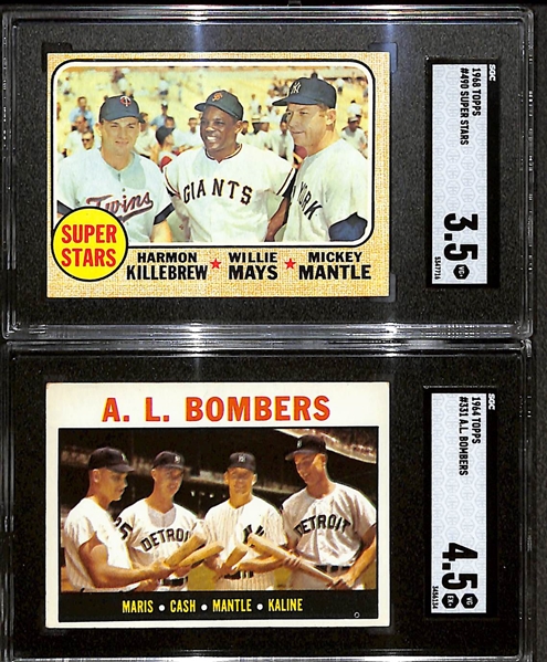 1964 Topps # 331 A.L. Bombers Maris/Cash/Mantle/Kaline Graded SGC 4.5 and 1968 Topps # 490 Super Stars Killebrew/Mays/Mantle SGC 3.5