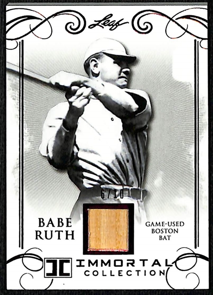 2017 Leaf Immortal Collection Babe Ruth Card w. Ruth Game-Used Bat Relic #ed 6/10