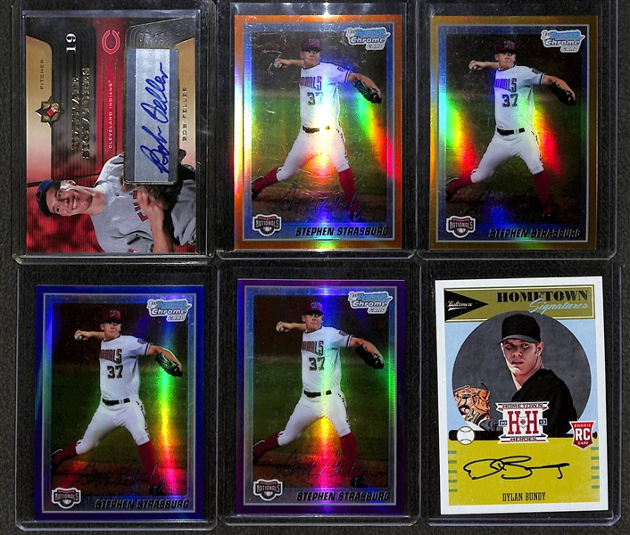 Lot of (12) Baseball Cards w. 2004 Bob Feller Ultimate Signatures Bob Feller #d /10, 2016 Flawless Max Scherzer Ruby #d /15, (6) Additional Autographs