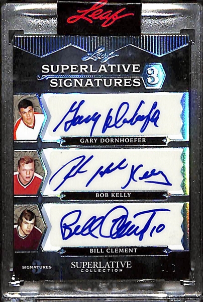 2021 Leaf Superlative Signatures 3 w. Dornhoefer/Kelly/Clement and (2) 1989 North Carolina Michael Jordan Collegiate Collection PSA 10s